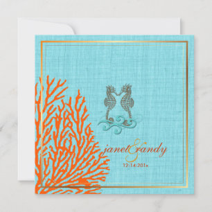 Invitación PixDezines caballito de mar vintage + coral/lino f