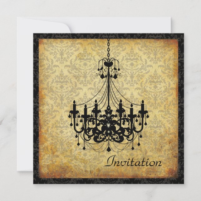 Invitación PixDezines candelabro vintage+damask,  pergamino (Anverso)