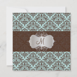 Invitación PixDezines Céline Damask,Azul+Marrón