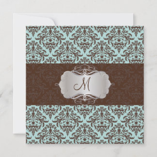 Invitación PixDezines Céline Damask,Azul+Marrón