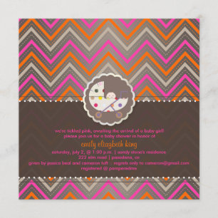 Invitación PixDezines chevron/rosa+naranja/ducha/bebé/DIY