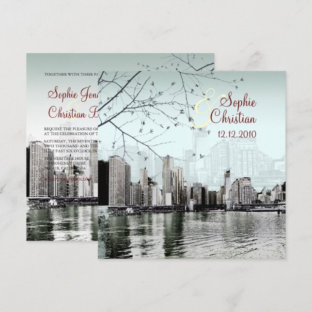 Invitación PixDezines Chicago Lakeshore Skyline/invitaciones (Anverso / Reverso)