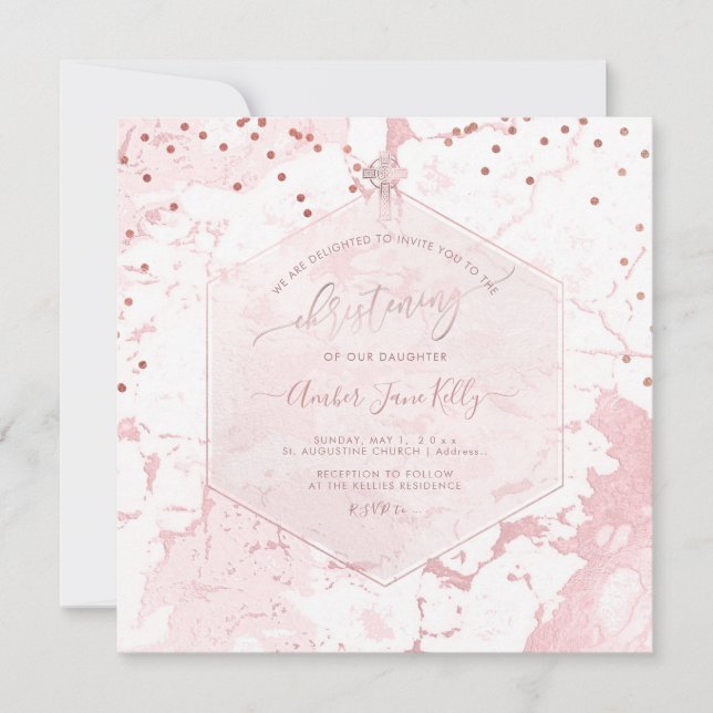 Invitación PixDezines Christening Rubor Honeycomb Marble (Anverso)