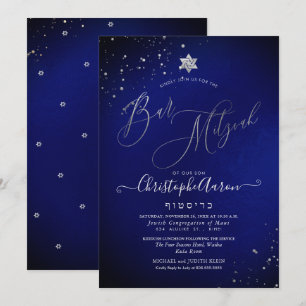 Invitación PixDezines Clásico Azul Real Plata Bar Mitzvah