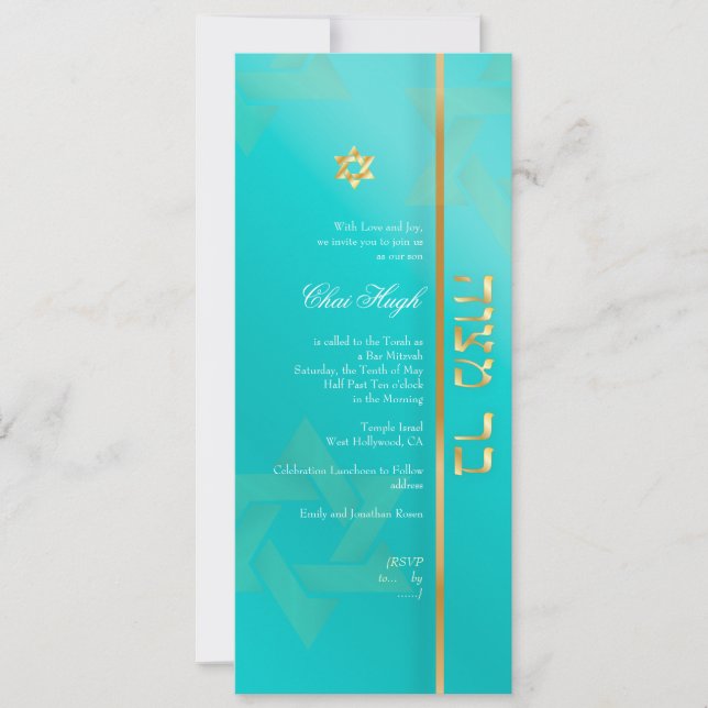 Invitación PixDezines Classic Bar Mitzvah/aqua/gold (Anverso)