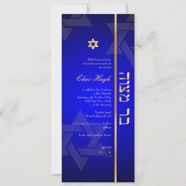 Invitación PixDezines Classic Bar Mitzvah/diy blue/gold (Anverso)