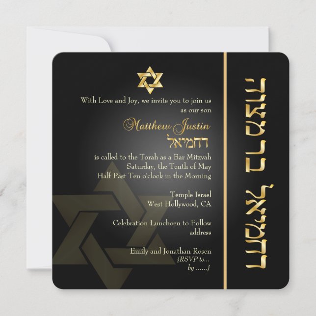 Invitación PixDezines Classic Bar Mitzvah/gold+black (Anverso)