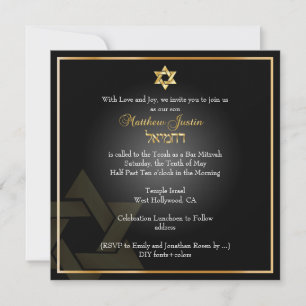 Invitación PixDezines Classic Bar Mitzvah/gold+black