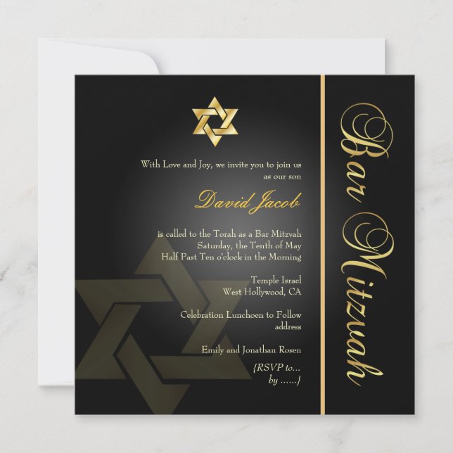 Invitación PixDezines Classic Bar Mitzvah/gold+black (Anverso)