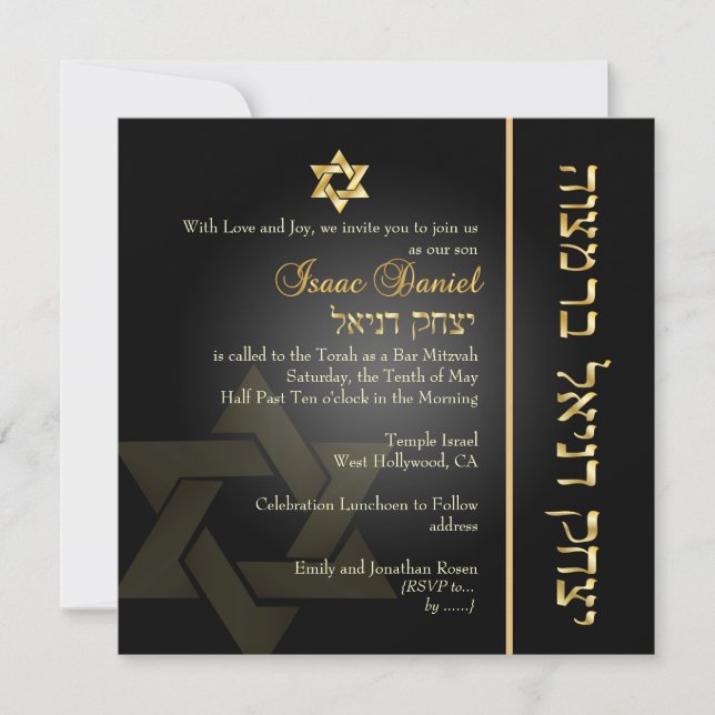 Invitación PixDezines Classic Bar Mitzvah/gold+black (Anverso)