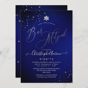 Invitación PixDezines Classic Royal Blue Silver Bar Mitzvah