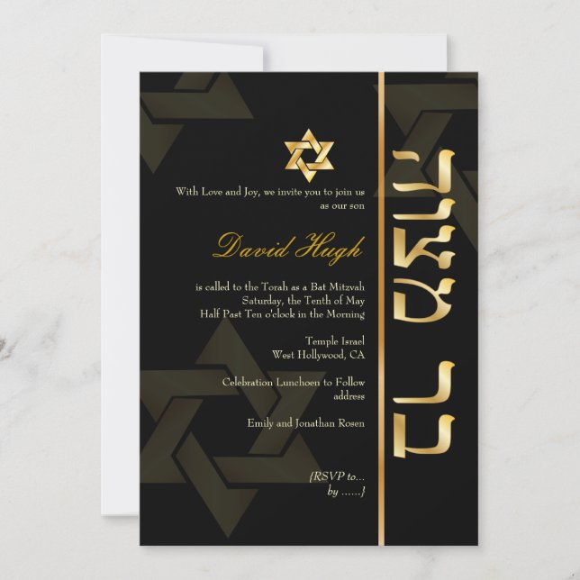 Invitación PixDezines Classic/Stylish Bar Mitzvah/black/gold (Anverso)