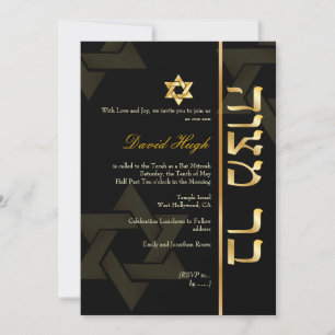 Invitación PixDezines Classic/Stylish Bar Mitzvah/black/gold