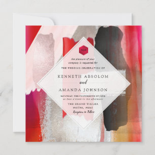 Invitación PixDezines color de agua moderno rojo negro