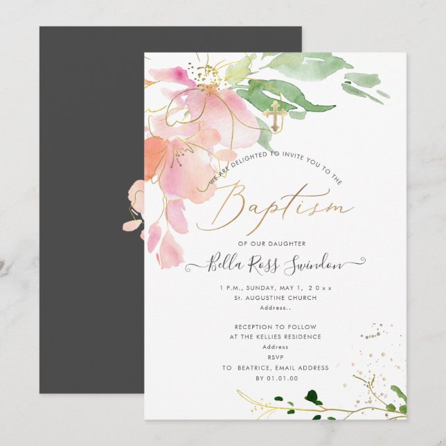 Invitación PixDezines Color de la Agua Rubefacción Sweetpeas  (Anverso / Reverso)