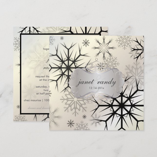 Invitación PixDezines COPOS NEGROS DE NIEVE/BODA DE INVIERNO (Anverso / Reverso)
