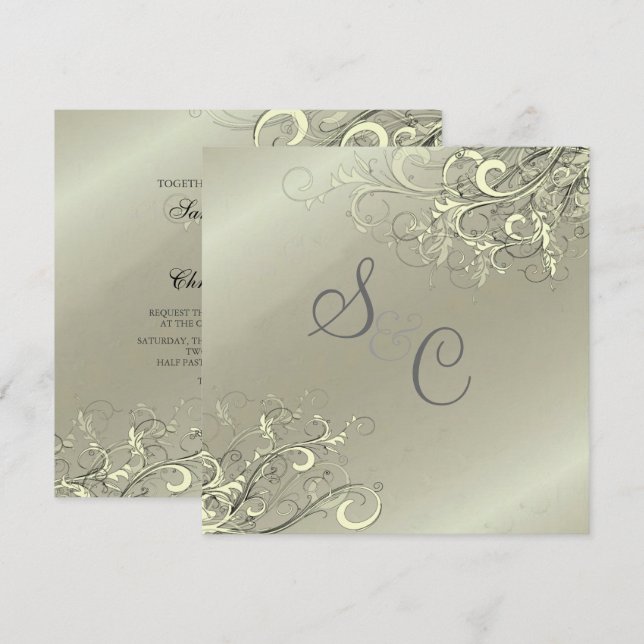 Invitación PixDeZines Cream Swirls/Faux Silver (Anverso / Reverso)