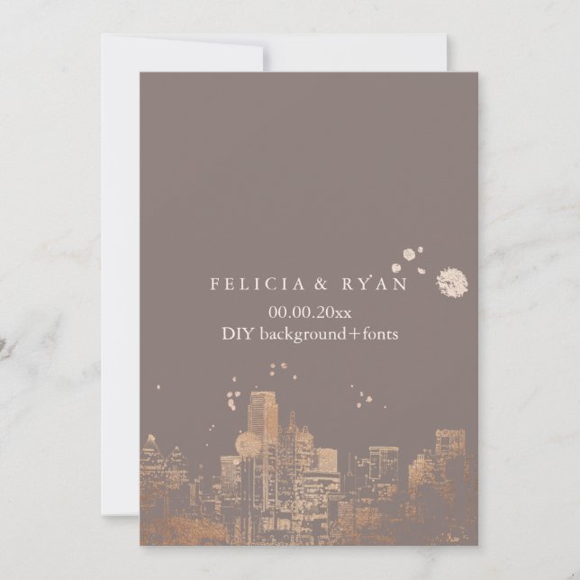 Invitación PixDezines Dallas Skyline/Pink Gold/DIY Bckgrnd (Anverso)