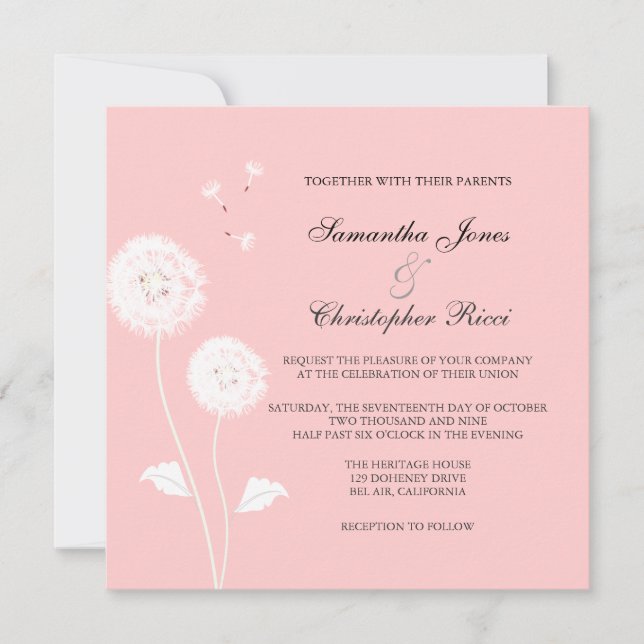 Invitación PixDezines Dandelions, colores de fondo mullidos (Anverso)