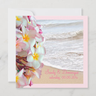 Invitación PixDezines de fondo rosa plumeria/playa/día