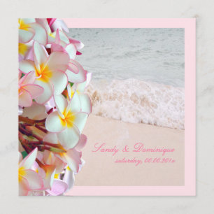 Invitación PixDezines de fondo rosa plumeria/playa/día