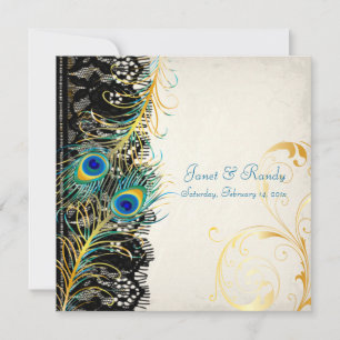 Invitación PixDezines de plumas de pavo/aqua/turquesa