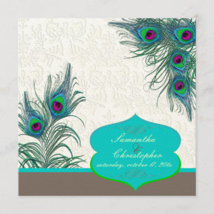 Invitación PixDezines de plumas de pavo/aqua/turquesa