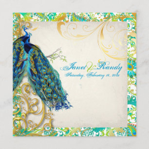 Invitación PixDezines de plumas de pavo/aqua/turquesa