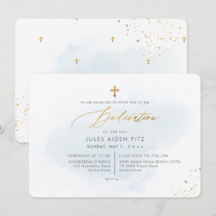 Invitación PixDezines Dedicación de Acuarela Azul Pálido