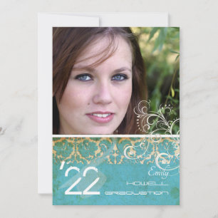 Invitación PixDezines Desiree Damask/ turquesa vintage