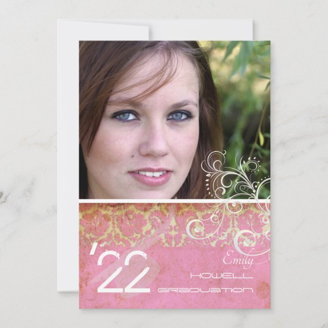 Invitación PixDezines Desiree Damask/Vintage+Rosa (Anverso)