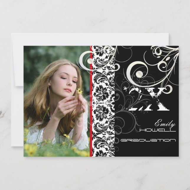 Invitación PixDezines DESIREN DAMASK+SWIRLS, GRADUACIÓN (Anverso)