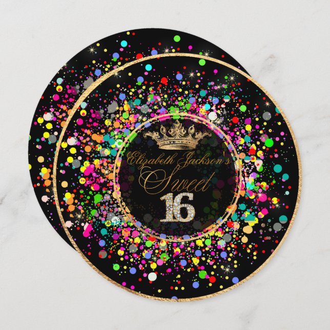 Invitación PixDezines Deslumbrados/Arcoiris/Dulce+16 (Anverso / Reverso)