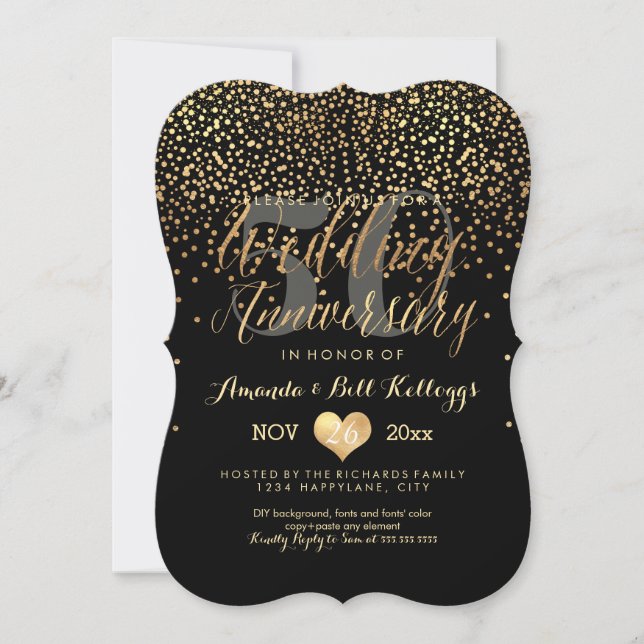 Invitación PixDezines deslumbró el oro/50 aniversario Boda (Anverso)