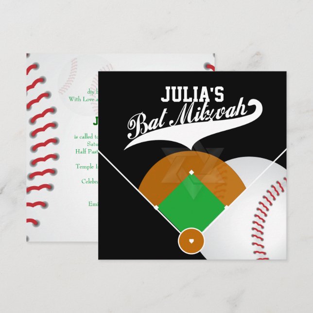 Invitación PixDezines ✡ Diamante de Béisbol/ Bat Mitzvah (Anverso / Reverso)