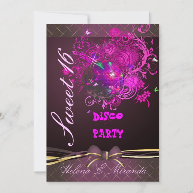 Invitación PixDezines Disco Ball Sweet 16/ princesa/tiara (Anverso)
