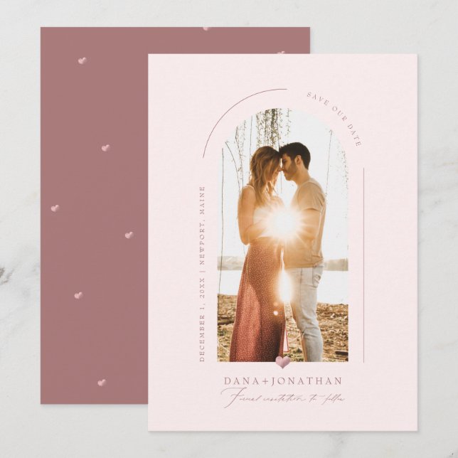 Invitación PixDezines DIY color Rosa Arco Guarda nuestra fech (Anverso / Reverso)