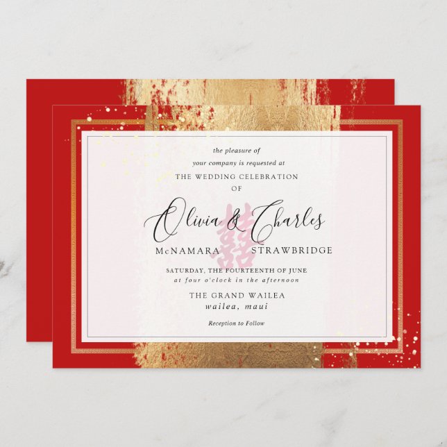 Invitación PixDezines doble felicidad, falso oro (Anverso / Reverso)