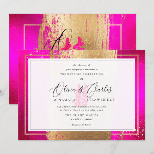 Invitación PixDezines Doble Felicidad, Falso Oro Rosa Calient