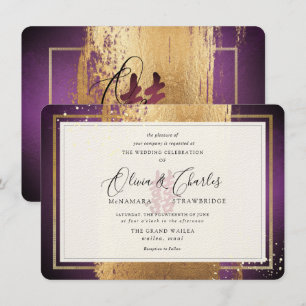 Invitación PixDezines Doble Felicidad, Faux Gold Eggplant