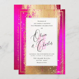 Invitación PixDezines Doble Felicidad, Faux Gold Hot Pink