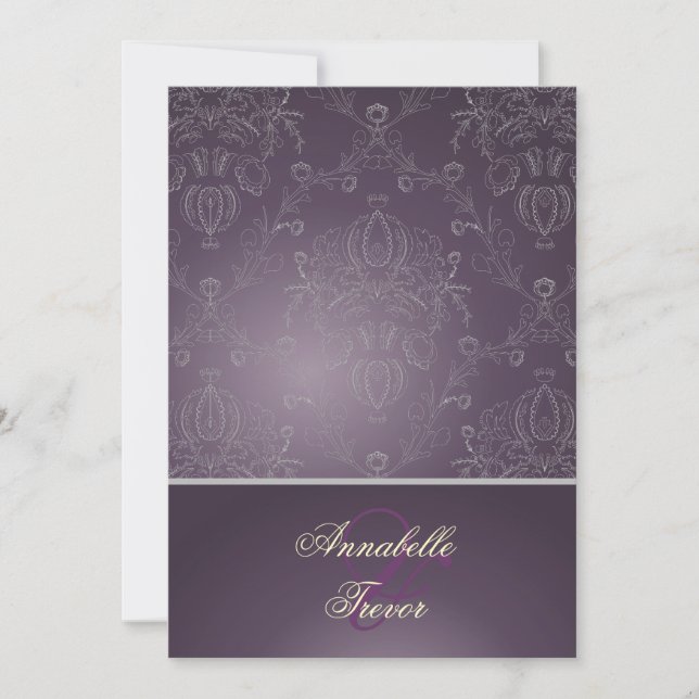 Invitación PixDezines Dolcè Damask / Plum+Silvery Gray (Anverso)