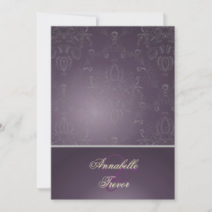 Invitación PixDezines Dolcè Damask / Plum+Silvery Gray