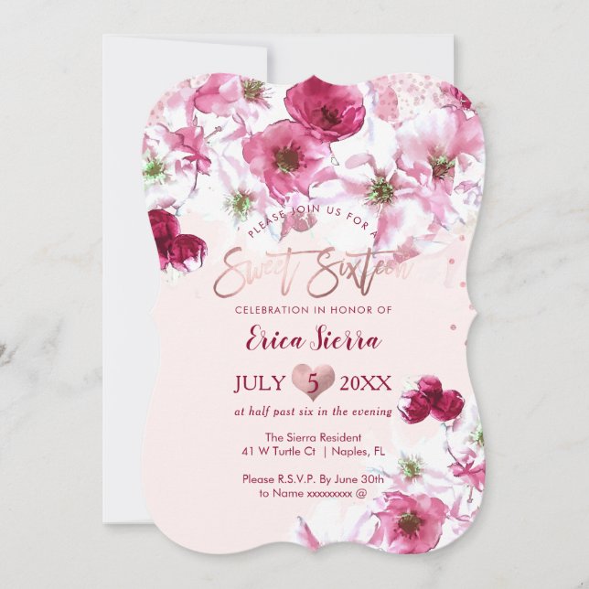 Invitación PixDezines dulce 16 flores de cerezo oscuro (Anverso)