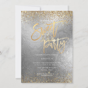 Invitación PixDezines Dulce 16 Purpurina De Oro Plata De Diam