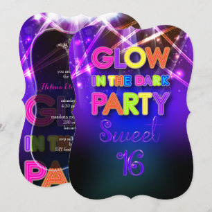 Invitación PixDezines Dulces 16, Fiesta Glow / Luces Láser