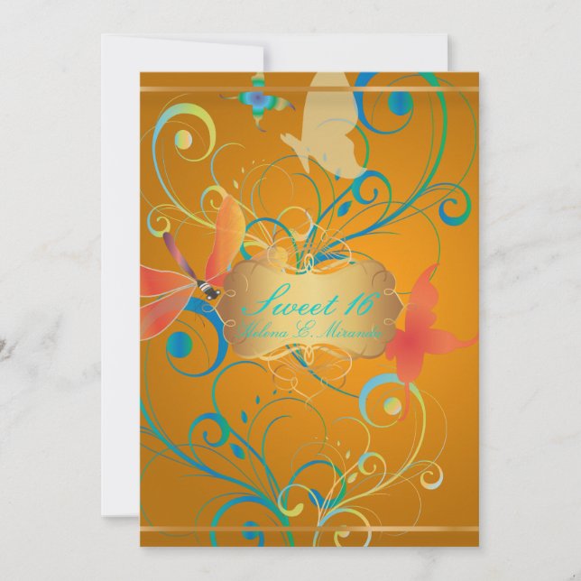 Invitación PixDezines Dulces 16/Mariposas/Remolinos/Libélulas (Anverso)