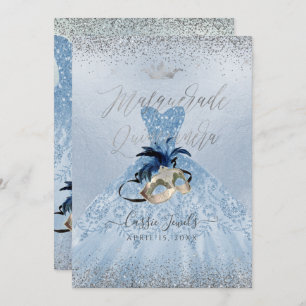 Invitación PixDezines Dusty Blue Masquerade Quinceanera Gown