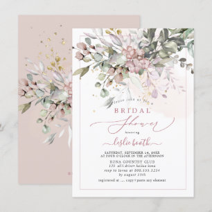 Invitación PixDezines Dusty Gum Rosa Eucalyptus Ducha Bridal