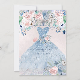 Invitación PixDezines Dusty Pink Blue Peonies Quinceanera